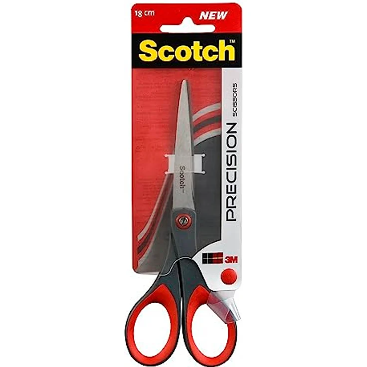 Scotch Präzisions-Büroschere mit rostfreien Stahlblättern - 18cm - Ideal für präzises Schneiden, für Rechts- und Linkshänder geeignet - Farbe grau/rot – Bild 1