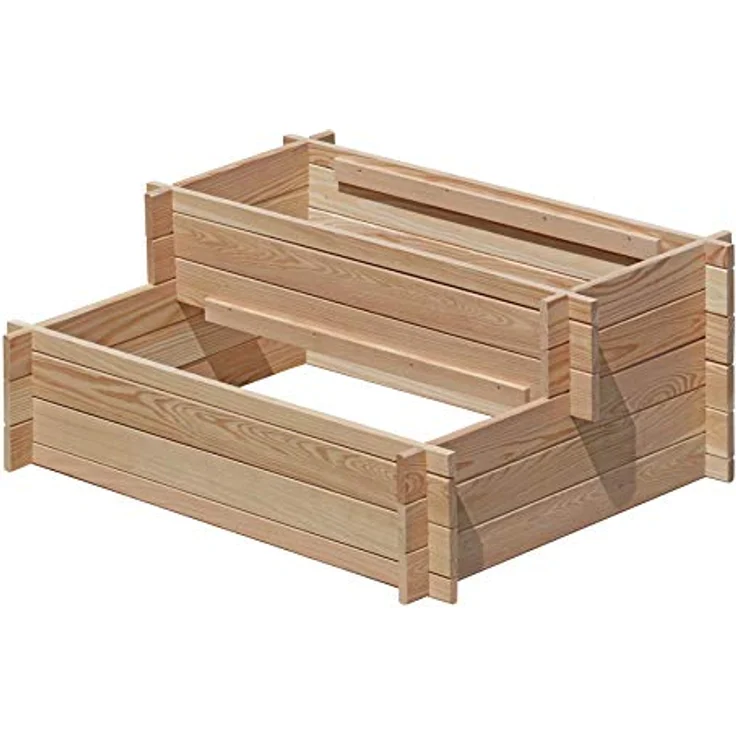 Gartenpirat Stufenbeet Holz Lärche Hochbeet zweistufig mit 6X Pflanzkasteneinsatz, wetterfest, für Garten, Terrasse oder Balkon – Bild 3
