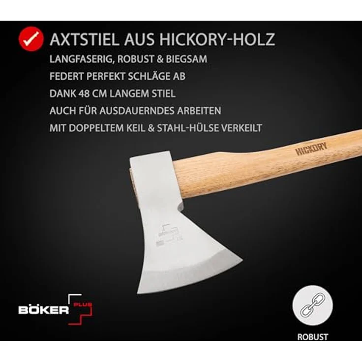 Böker Plus Axt Appalachian Axe Big, 1055 Kohlenstoffstahl, 600 g Kopfgewicht, 48 cm Hickoryholzstiel – Bild 4