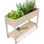 Juskys Hochbeet Freya, aus Holz, mit Ablagefläche und Vliesstoff, für Garten und Balkon, Naturfarben