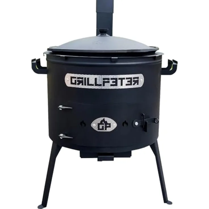 Grillpeter Utschak Asamat mit Kazan aus Gusseisen 16L, Holzkohlegrill, schwarz