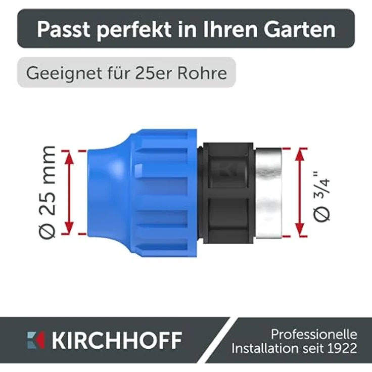 Kirchhoff Übergangsstück mit Innengewinde | Kunststoff | 25 mm x 3/4" | DVGW geprüft für Trinkwasser | Made in EU, schwarz – Bild 2