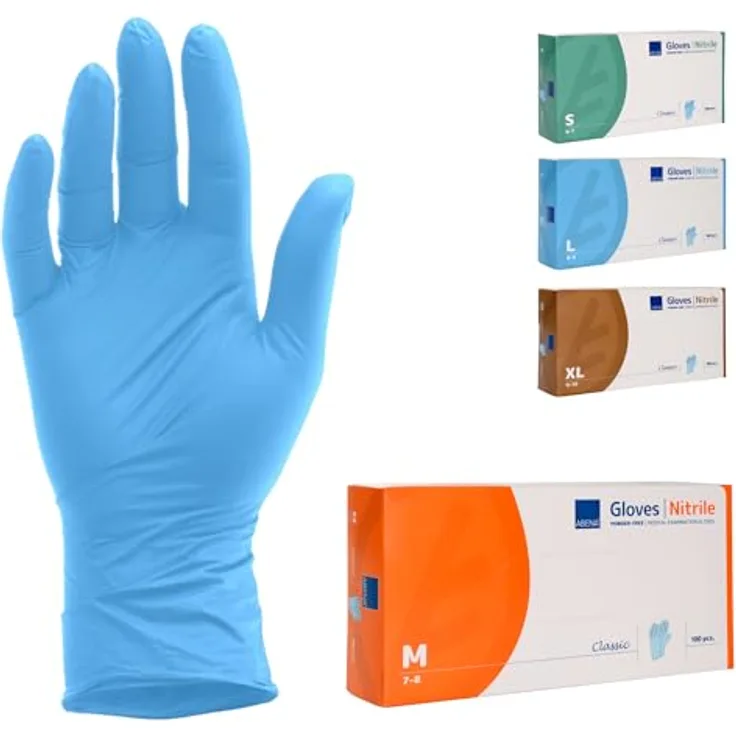 ABENA Nitril Einweghandschuhe 100 Stück Pack (Größe M) in Blau - Lebensmittelecht, Reißfest, Latexfrei, Puderfrei, Hygienische Handschuhe für Reinigungsarbeiten, Schönheitssalon, Tattoo und Zuhause