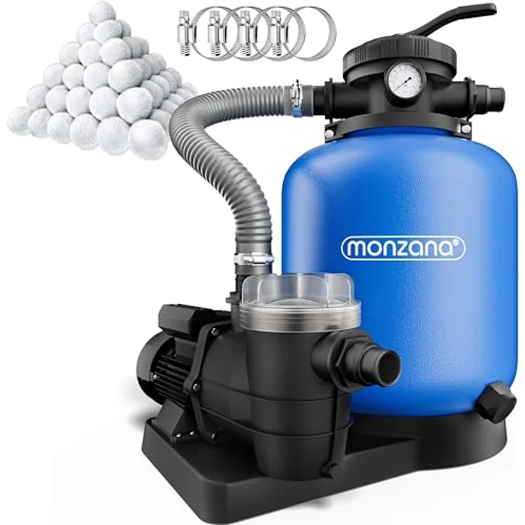 Sandfilteranlage 11.000 L-h mit Vorfilter und XXL Tank + 700g Filterbälle Polysphere Filterwatte Filter Balls – Bild 2