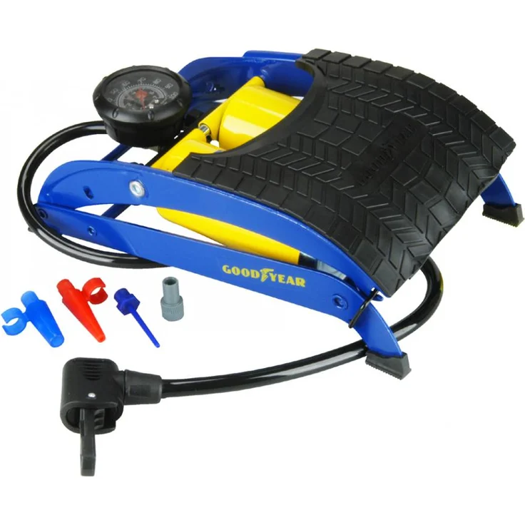 Goodyear 75524 Fußpumpe 7 bar Analoges Manometer, 2 Zylinder