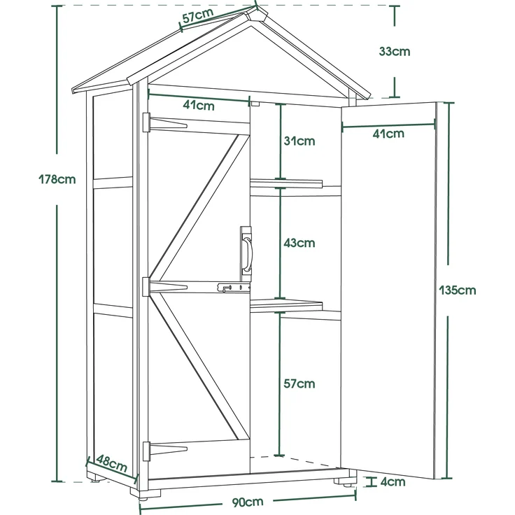 MCombo Gartenschrank Geräteschuppen Werkzeugschrank 1000, Outdoor-Schrank Gartenbox, mit Satteldach, aus Holz, Natur, 48 X 90 X 178 cm – Bild 5