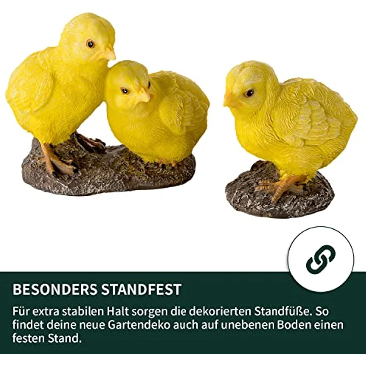 VERDOBA Garten Dekoration 3 Küken Deko Figur aus Kunstharz (Polyresin), naturgetreue Gartendeko für Balkon, Garten und Teich, wetterfest und standfest, 6-13 cm Größe – Bild 5