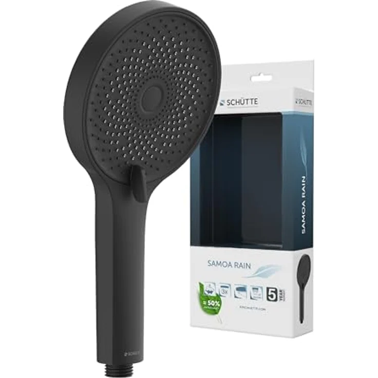 Schütte Handbrause 'Samoa Rain', mattschwarz, Ø 13 cm, 3 Strahlarten, Antikalk-Noppen, 50 % Wassersparend – Bild 1