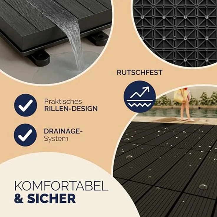 WPC Fliesen Terrassenfliesen Holzfliesen 30x30cm Balkon Terrasse Pool Garten Klassik anthrazit 4250525376487 – Bild 5