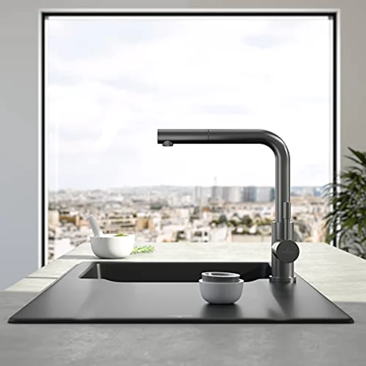 Villeroy & Boch Steel Shower Küchenarmatur, Hochdruck, mit ausziehbarer Brause und 360° Schwenkbereich, wassersparend, Anthracite – Bild 3
