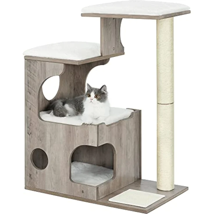 Feandrea Kratzbaum, 86 cm hoher Katzenbaum, Spanplatten-Katzenkratzbaum,  mit Hhle, Liegeflchen, Sule und Sisal-Kratzmatte, waschbare  Plschkissen, Greige-wei PCT070G01: Tests, Infos & Preisvergleich