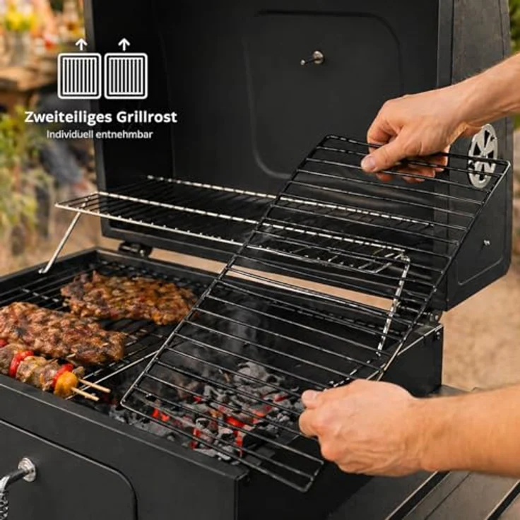 Strattore Holzkohlegrill / BBQ XL Grillwagen, schwarz, mit stufenlos verstellbarem Kohleeinsatz – Bild 7