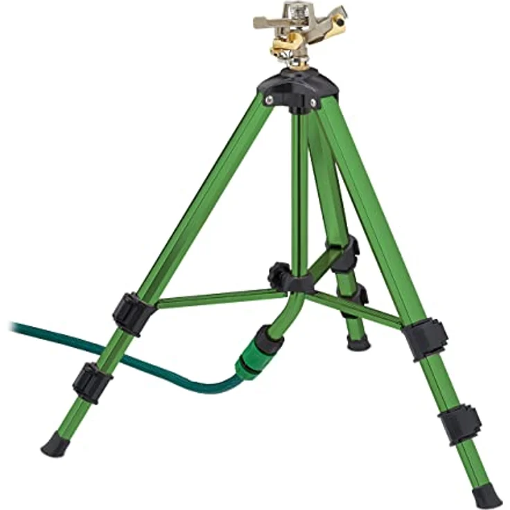 Relaxdays Sprinkler mit Teleskop-Stativ, Sprühradius bis 9 m, Sektorenregner Metall, 360°, Impulsregner, grün/schwarz – Bild 1