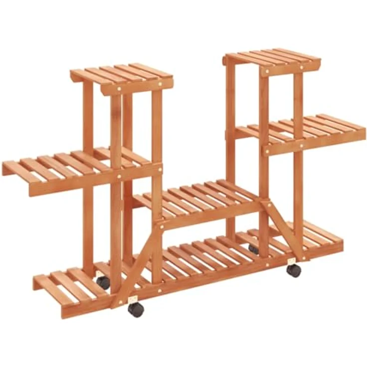 vidaXL Blumenständer, Pflanzständer mit Rollen 110x25x78 cm Massivholz Tanne, Retro-Stil und Flexibilität mit drehbaren Rollen – Bild 5