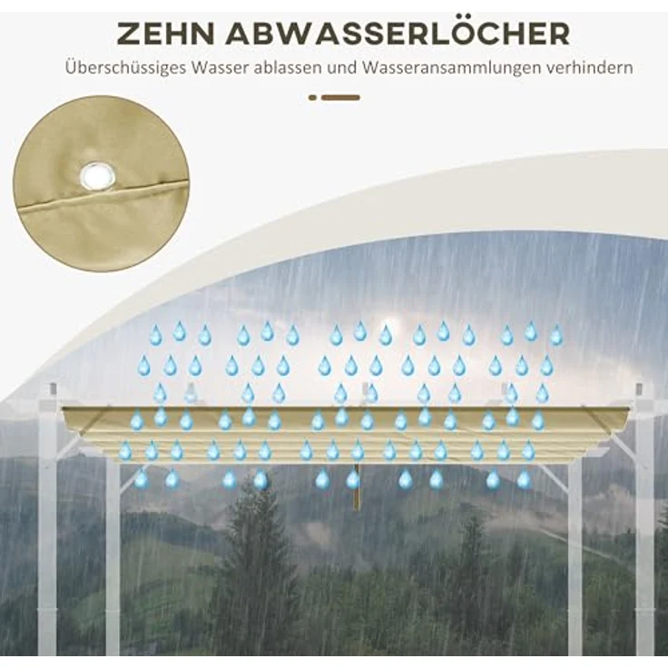 Outsunny Pavillon-Ersatzdach für 3 x 3 m Pergola mit Regenabflusslöchern, 180 g/m², 250 x 255 cm, Beige – Bild 4