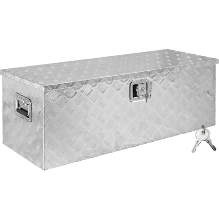 Trucky Truckbox Aluminium Deichselbox, abschließbar, 109 x 40 x 38 cm, Werkzeugkiste im Riffelblech-Look – Bild 1