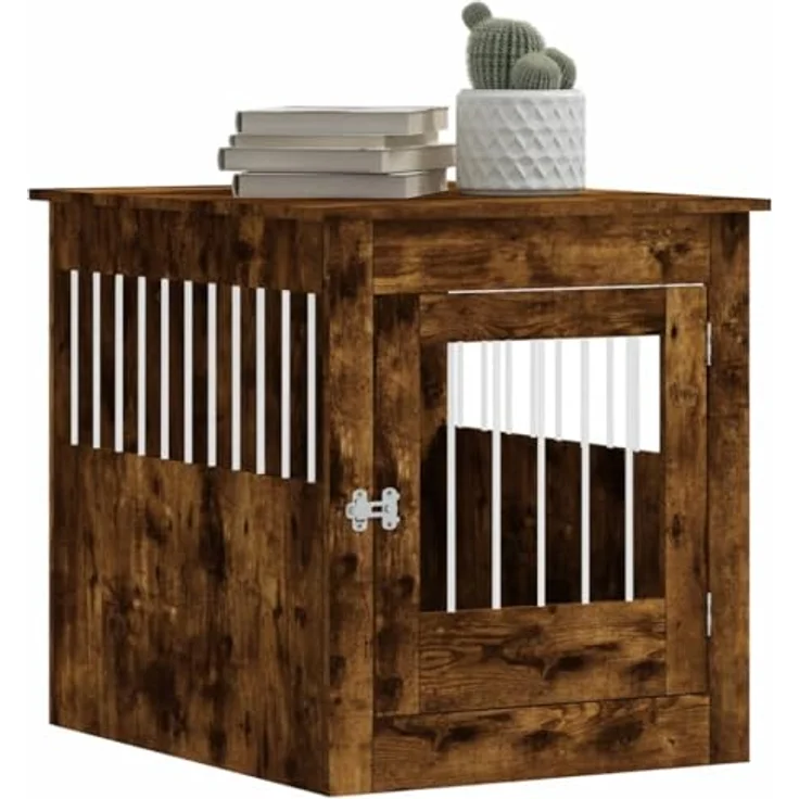 vidaXL Käfigschrank für Hunde, Eiche, Rauchgrau, 64,5 x 80 x 71 cm - Stabiler Hundekäfig mit 2-in-1 Funktion – Bild 4
