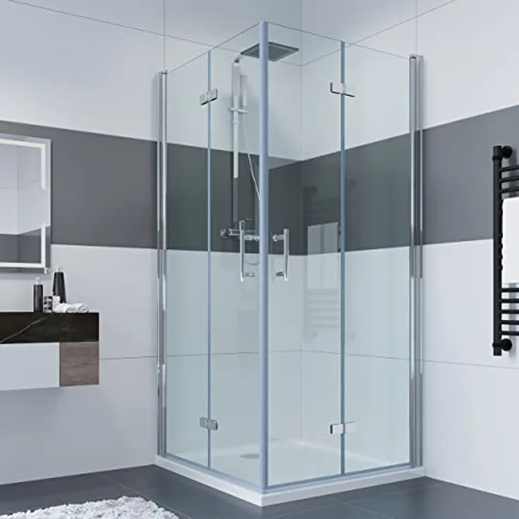 IMPTS Duschkabine 75x80 cm, Eckeinstieg mit 180º Doppel Falttür und 6mm ESG-Nano Glas, Höhe 195 cm, ohne Duschwanne