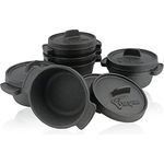 BBQ-Toro Mini Dutch Oven Set (6 Stück), Ø 11 cm, bereits eingebrannt - preseasoned, Gusseisen Serviertöpfe, Kochtopf kleiner Bräter Gusstopf