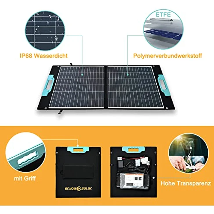 enjoy solar Faltbares Solarmodul Gaia Serie 100W/12V, monokristallin, hohe Schutzleistung, tragbare Solartasche für unterwegs – Bild 4