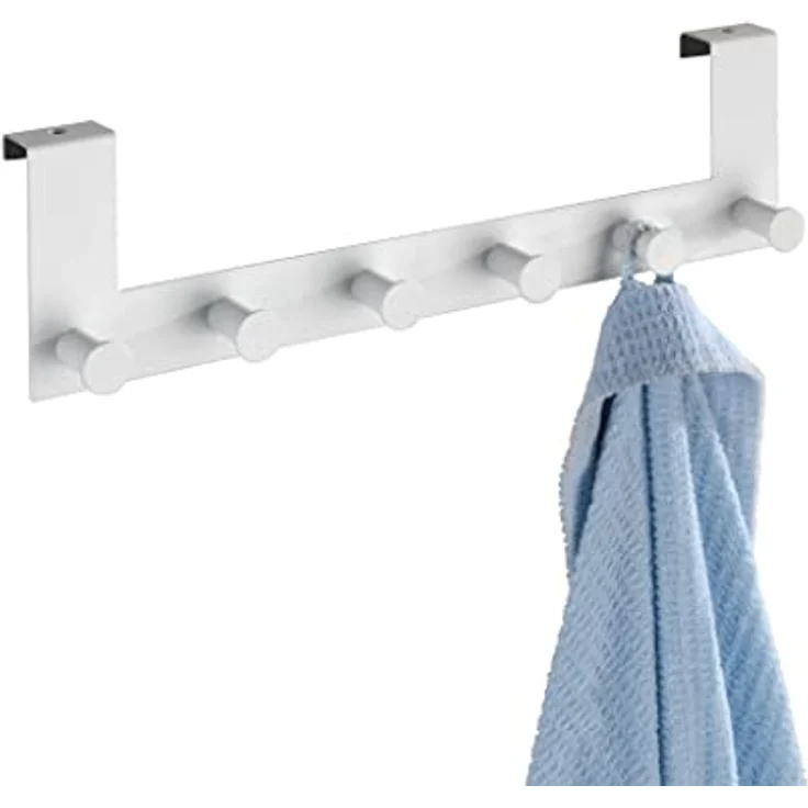 WENKO Türgarderobe Celano Weiß - Hakenleiste mit 6 Haken, für Türfalzstärken bis 2 cm, Stahl, 39 x 11 x 5.5 cm, Weiß – Bild 2