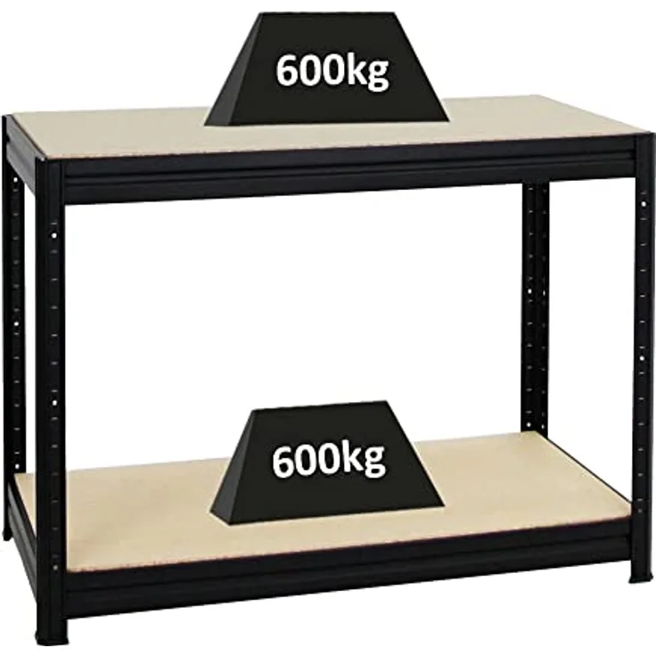 PROREGAL® Werkbank DINO, Höhenverstellbare Werkbank 90x120x60cm, Traglast 600kg, Schwarz, Einlegeböden in 5 cm Schritten einstellbar
