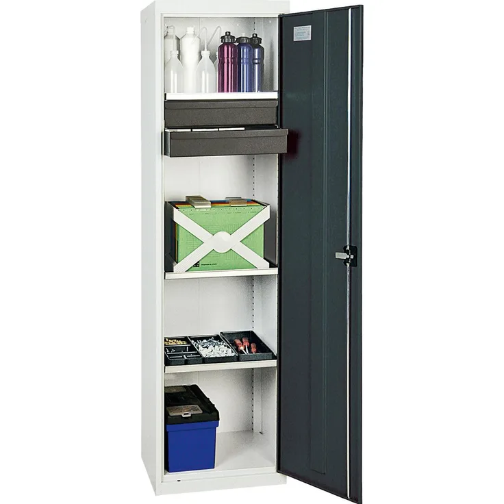 Stumpf Werkstattschrank Serie 3000, lichtgrau / anthrazitgrau, 2 Schubladen (100 mm) + 3 höhenverstellbare Wannenböden (50 cm, 180 cm), schlag- und kratzfest, TÜV-geprüft