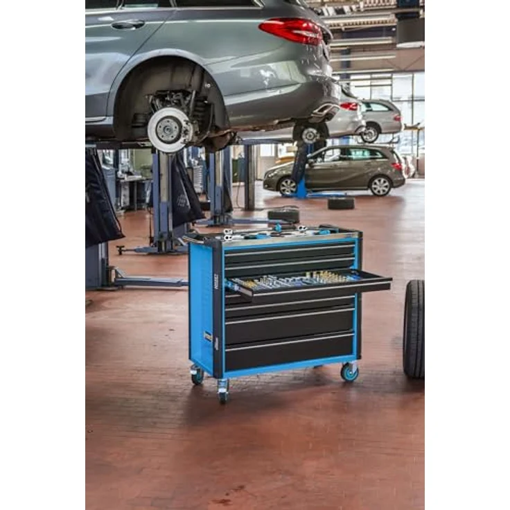 Hazet Werkstattwagen Assistent, 8 Schubladen (7 flach, 1 hoch), Edelstahl-Arbeitsfläche, mobil und robust, 870 x 522 mm – Bild 3