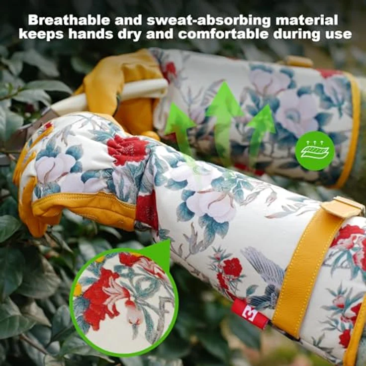 Mustbau Lange Gartenhandschuhe für Damen, wasserabweisende Kunstleder Gauntlet mit Anti-Rutsch-Handflächen und verstärkten Fingerspitzen, XL – Bild 4