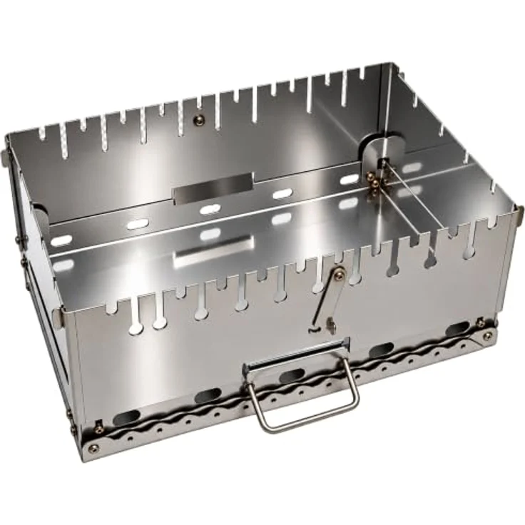 GOROCH Mangal Grill für 10 Spieße, klappbarer Schaschlikgrill aus 2 mm Edelstahl mit Faltbeinen, für Camping & Outdoor, kompakt 50 × 30 × 6 cm – Bild 6