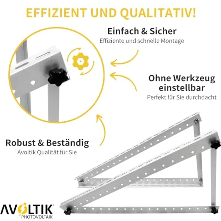 Avoltik Solarpanel Halterung 48 Zoll / 118cm I 2x Halterung für Solarmodule aus robustem Aluminium I Dachhalterung für Solarmodule mit Montageset I Solarmodul Halterung mit verstellbarem Winkel, Grau – Bild 4