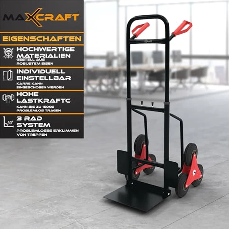 MAXCRAFT Treppenkarre bis 150 kg - 6 Räder, Schwarz – Bild 3