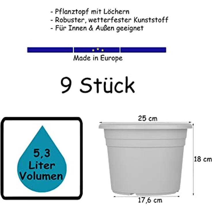 BigDean 9X Blumentopf Ø 25 cm Terrakotta Kunststoff Pflanztopf mit Drainage-Möglichkeit – Bild 5