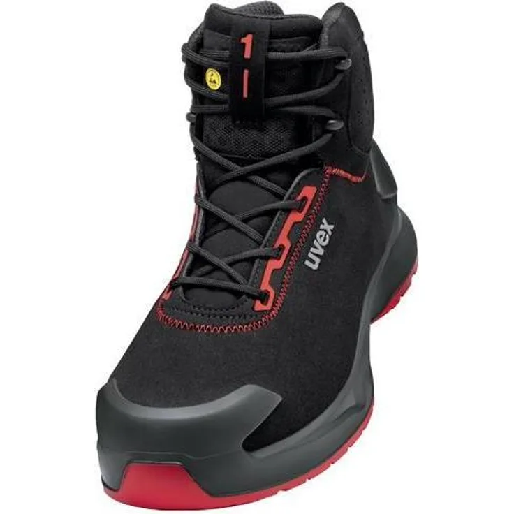 Uvex Sports uvex 1 x-craft Stiefel S3L 68043, Sicherheitsschuhe mit hoher Abriebfestigkeit, schwarz-rot, Weite 12, Größe 39