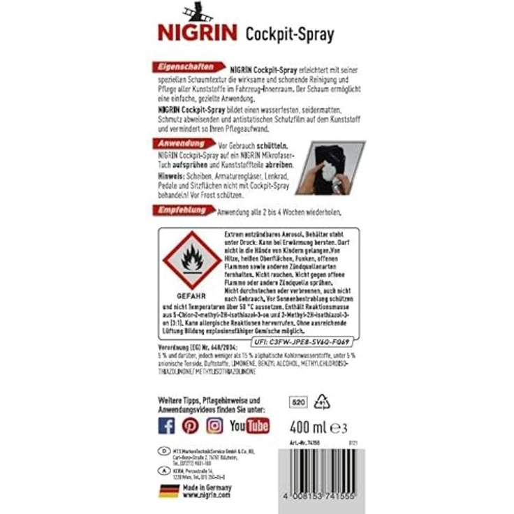 Nigrin 74155 Cockpitreiniger 400ml – Bild 5