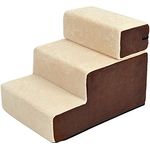PawHut Hundetreppe Katzentreppe Haustiertreppe 3 Stufen Haustier Plüsch Beige 54 x 40 x 39cm