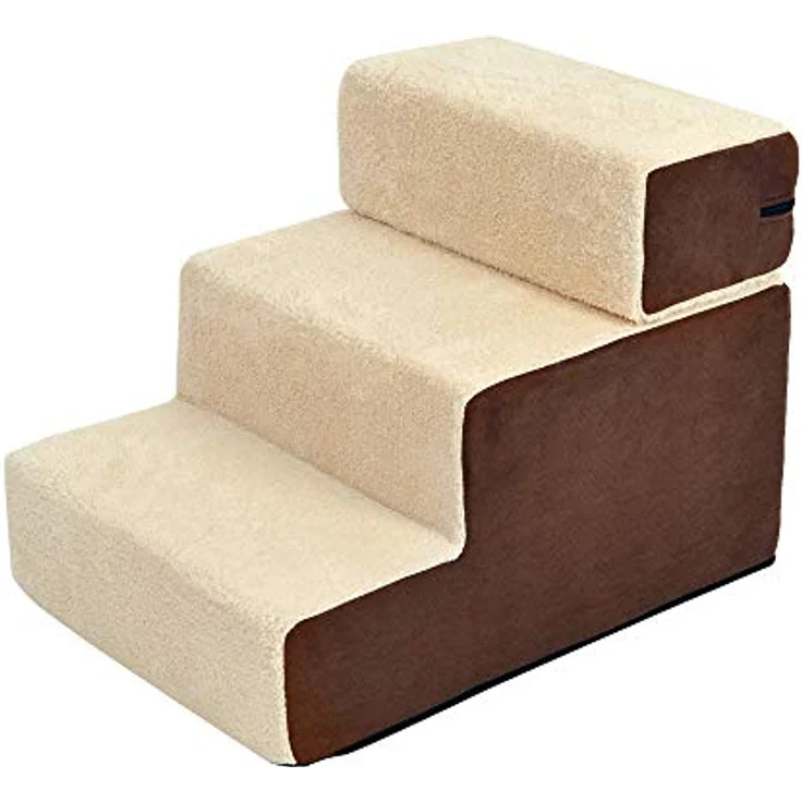 PawHut Hundetreppe Katzentreppe Haustiertreppe 3 Stufen Haustier Plüsch Beige 54 x 40 x 39cm – Bild 1