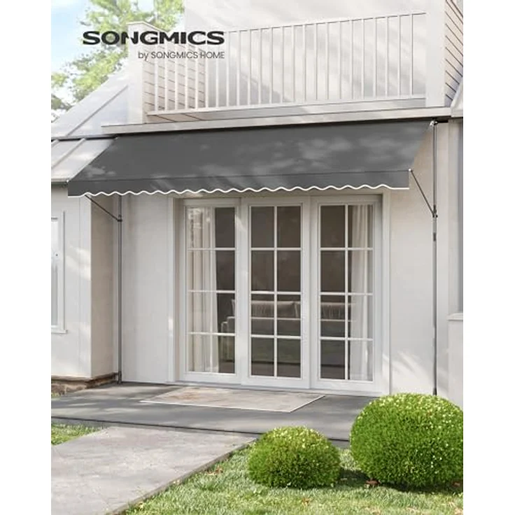 SONGMICS Klemmmarkise, höhenverstellbar, mit Handkurbel, Sonnenschutz, 400 x 120 cm, anthrazit – Bild 2