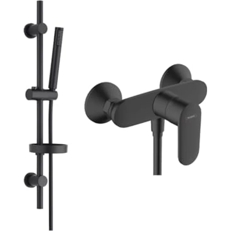 Hansgrohe Vernis Blend Duscharmatur Set, Einhebelmischer mit Aloni Handbrause und Regendusche, Aufputz Wandmontage, chrom oder schwarz matt – Bild 1