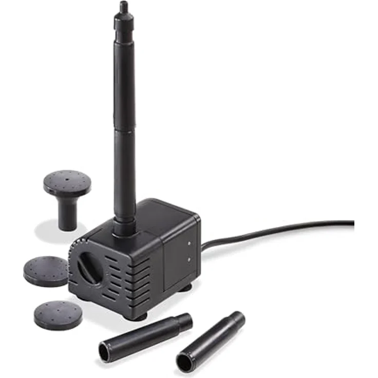 Esotec Solar Einzelpumpe Fountain 250 330 LED, Tauchpumpe 6-9V/DC, max. 330l/h, IP68, für Gartenteich und Brunnen, mit 4 Düsenaufsätzen, inklusive 5m Kabel – Bild 1
