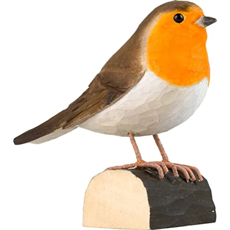 WILDLIFEGARDEN DecoBird Rotkehlchen WG4404, Handgeschnitzte Holz-Dekorationsfigur, Kleine Europäische Vögel, Umweltfreundlich bemalt