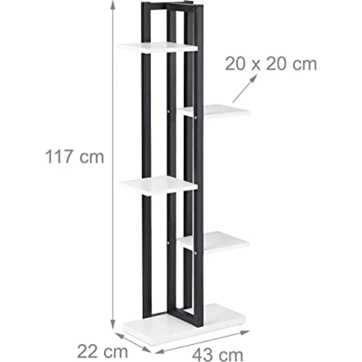 Relaxdays Pflanzenregal, Blumentreppe mit 5 Ablagen, HBT 117 x 43 x 22 cm, Stahl u. MDF, Blumenregal innen, schwarz-weiß – Bild 4
