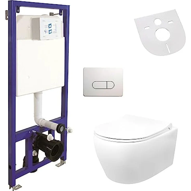 Spülrandlos Hänge Wand-WC & Belvit Vorwandelement Spülkasten Softclose Deckel – Bild 1