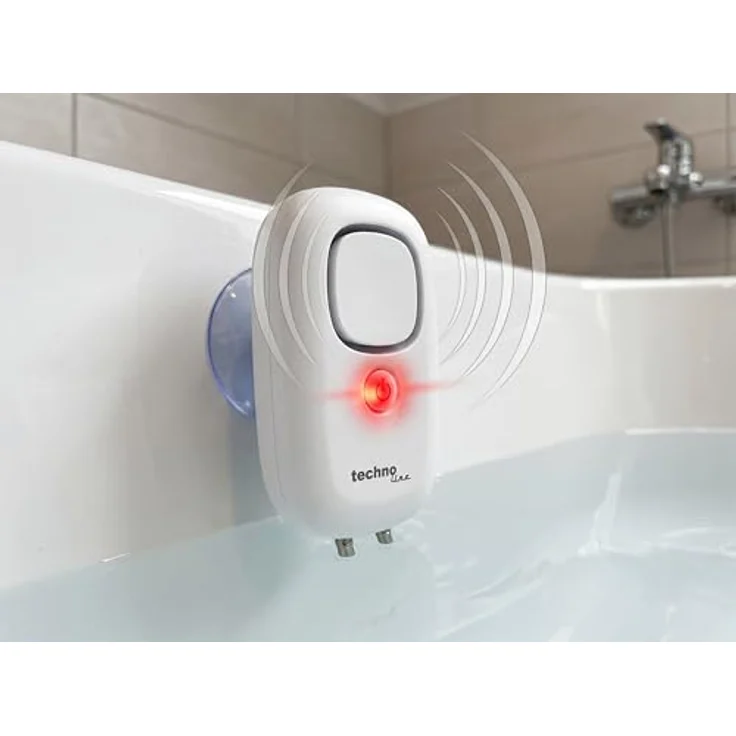 technoline PA 300, Wassermelder mit Badewannen-Überlaufschutz, akustischem & optischem Alarm, Saugnapf-Montage, IP65 Schutz – Bild 2