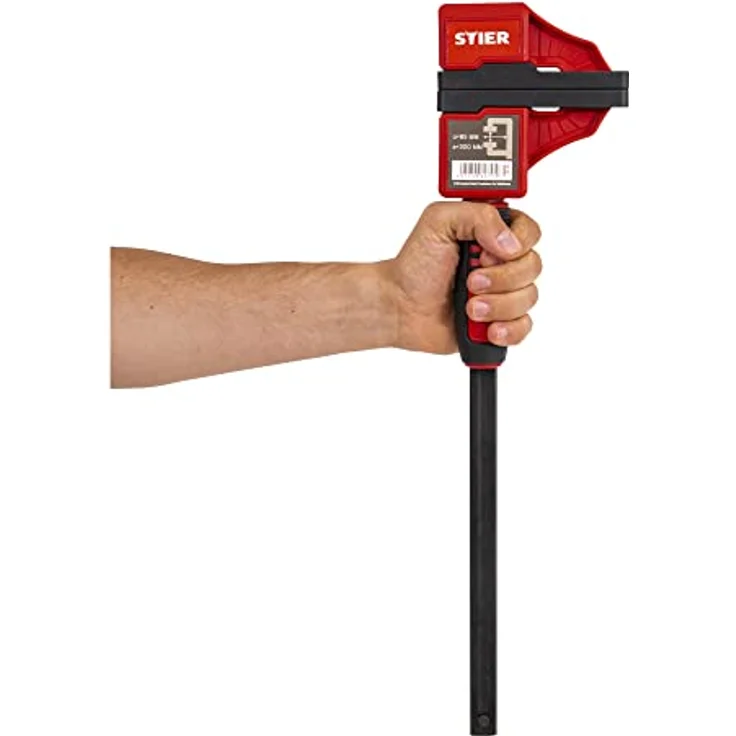 STIER Kompaktzwinge, optimal für Arbeiten auf engem Raum, 300 mm Spannweite, 60 mm Ausladung, große Spannbacken – Bild 4