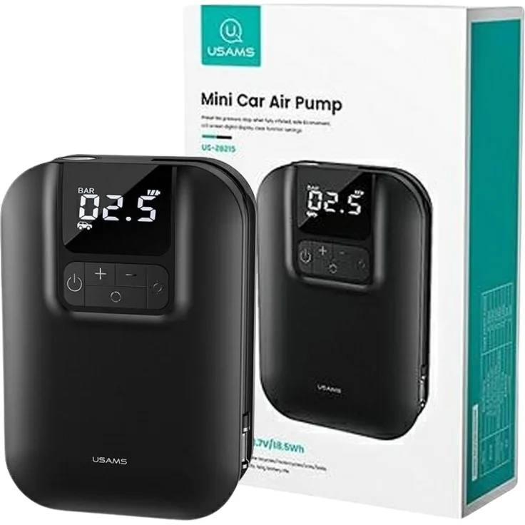 USAMS ZB215 Multifund Cap Compressor, tragbare elektrische Luftpumpe mit LED-Digitalanzeige und 5000 mAh Akku
