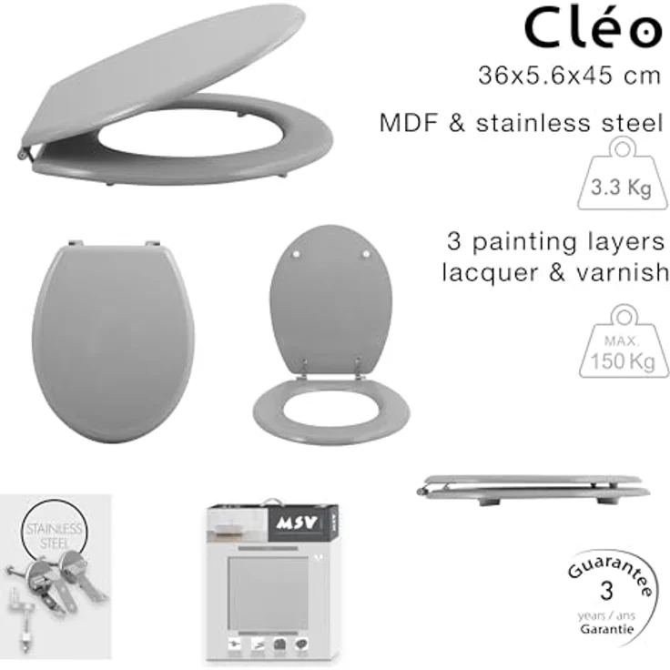 MSV WC-Sitz Cleo, MDF mit feuchtigkeitsresistenter Beschichtung, 45 cm x 37 cm x 5,6 cm, aquablau – Bild 4
