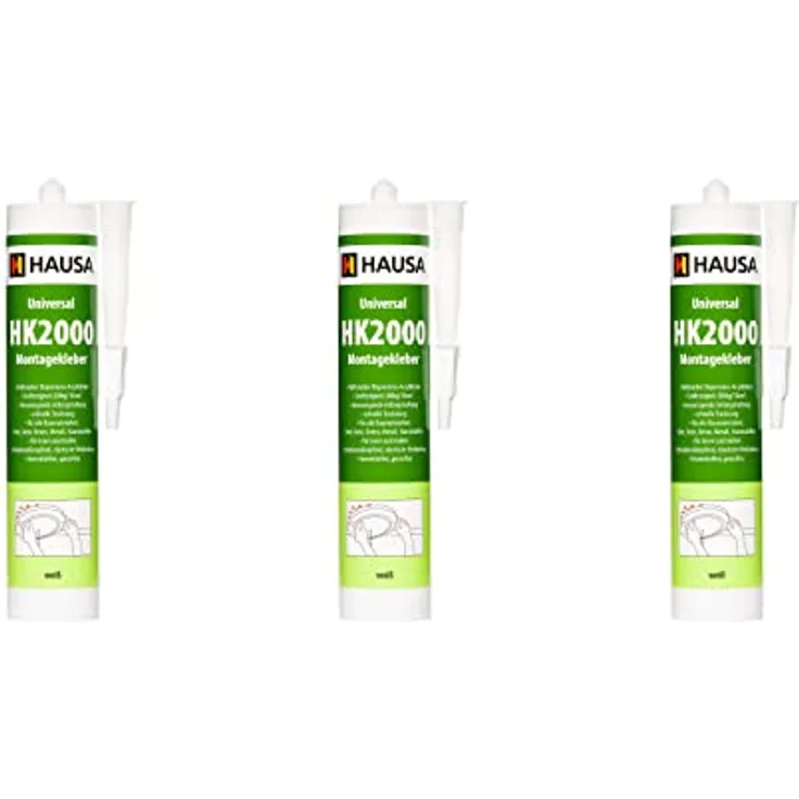 HAUSA Montagekleber HK2000 3x 540g extra starker Acryl-Kleber für Innen & Außen Baukleber für Styropor Leisten elastischer Kleber für poröse Oberflächen Holz Beton Metall überstreichbar weiß
