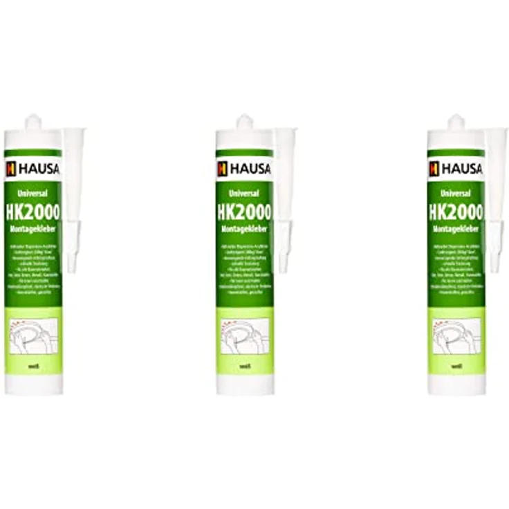 HAUSA Montagekleber HK2000 3x 540g extra starker Acryl-Kleber für Innen & Außen Baukleber für Styropor Leisten elastischer Kleber für poröse Oberflächen Holz Beton Metall überstreichbar weiß – Bild 1
