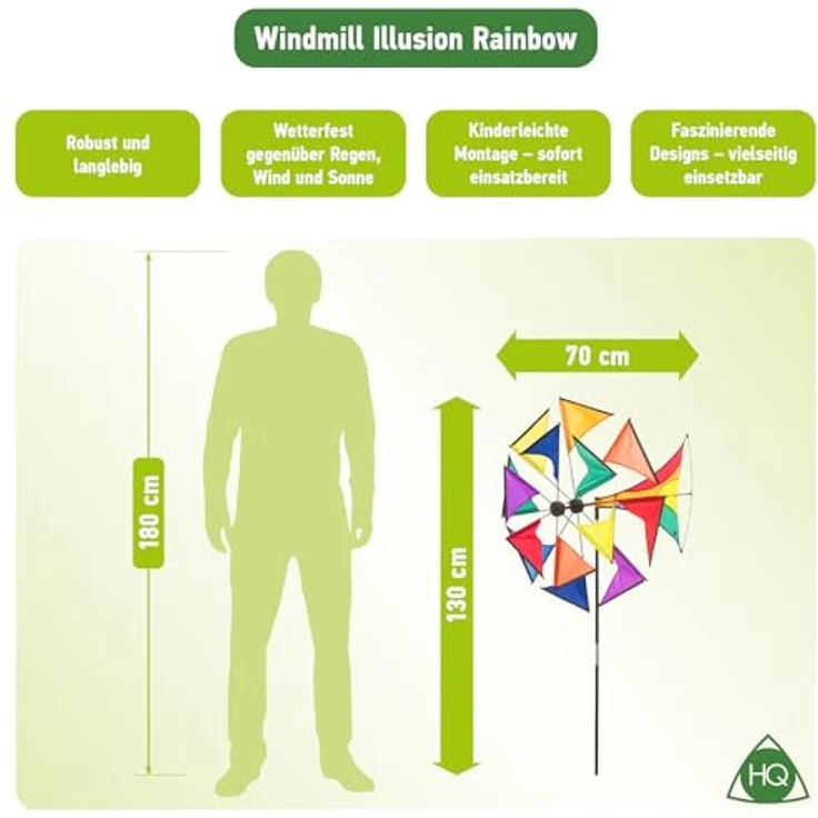 HQ Design Windspiration Windmühle, UV-beständig und wetterfestes Windspiel für Garten, Terrasse und Balkon, inkl. Standstab, Illusion Rainbow – Bild 2